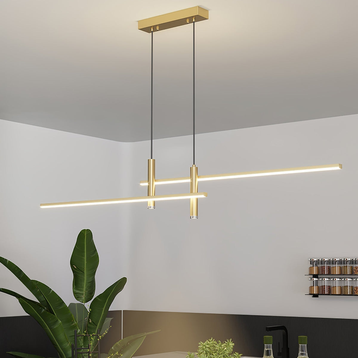 Lineaire Hanglamp Metaal Zwart of Goud Eetkamer Keuken Spotverlichting Modern Design LED Verstelbaar | Sulvida