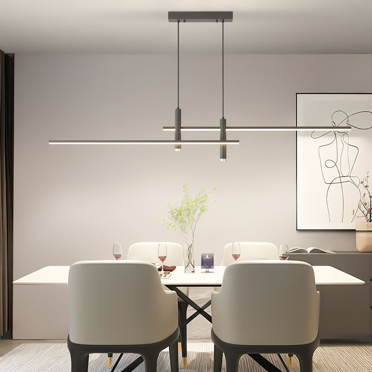 Lineaire Hanglamp Metaal Zwart of Goud Eetkamer Keuken Spotverlichting Modern Design LED Verstelbaar | Sulvida