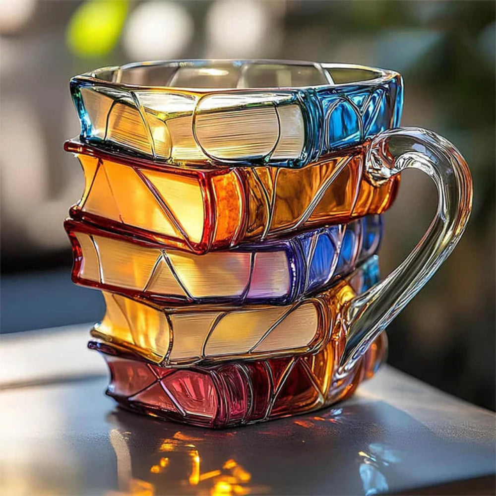Boekenminnaar Beker met 3D Boekrug Design – Duurzaam Glas 350 ml – Literatuur Geschenk voor Thee Koffie | Sulvida