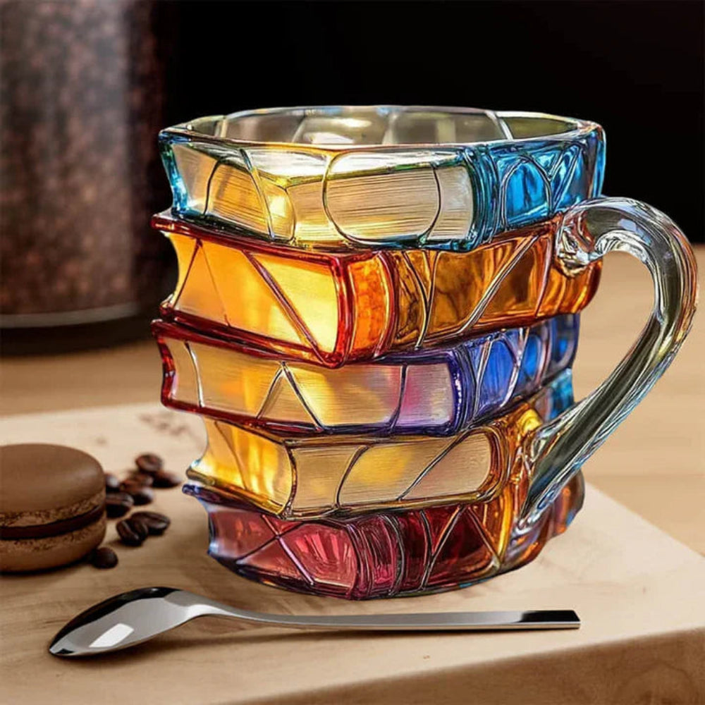 Boekenminnaar Beker met 3D Boekrug Design – Duurzaam Glas 350 ml – Literatuur Geschenk voor Thee Koffie | Sulvida