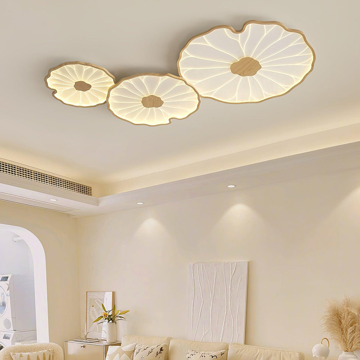 Plafondlamp met Houtlook Afwerking Modern Lichtkleur Schakelbaar voor Woonkamer & Slaapkamer Plat Design LED | Sulvida
