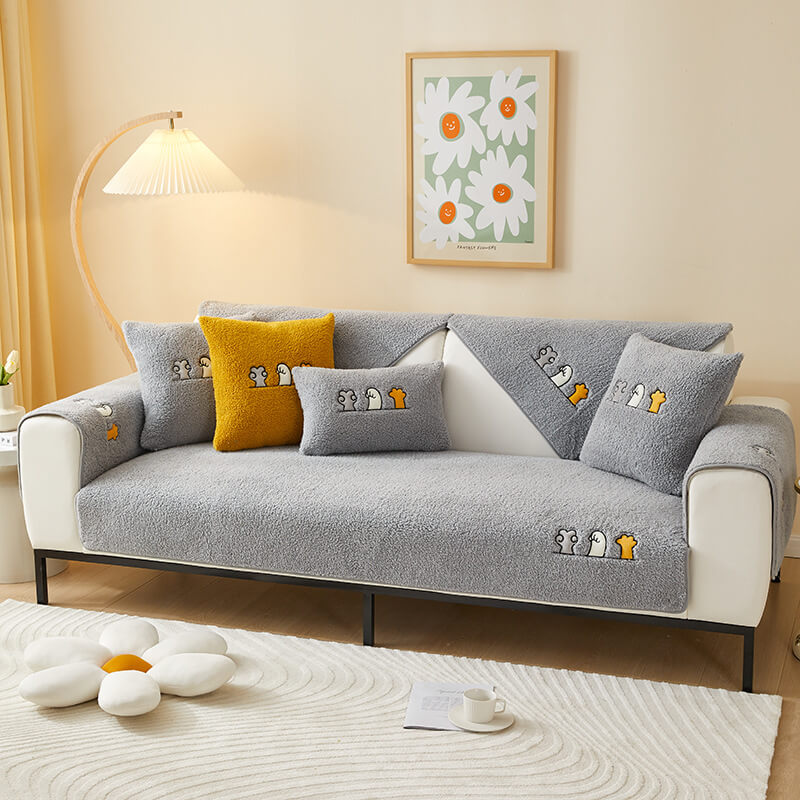 Sherpa Fleece Bankbeschermer met Kattenpootjesprint voor Huisdieren Sofa Bescherming Beige Grijs Blauw | Sulvida