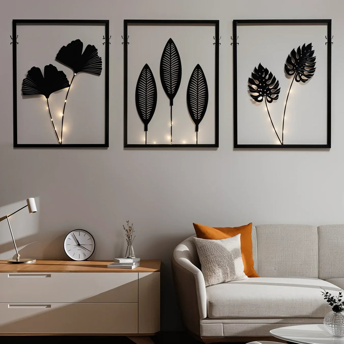 LED-fotolijst met bladmotief sfeerverlichting warmwit licht woonkamer decoratie interieur wanddecoratie modern | Sulvida