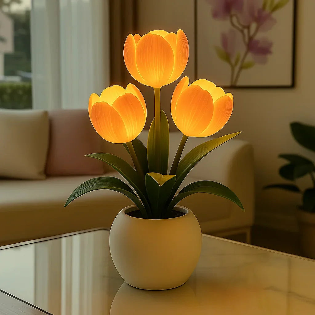 Decoratieve LED Tulpenlamp voor Woonkamer – Warm Wit Licht – Sfeervolle Bloemenlamp met Vaas – Moderne Tafellamp Nachtlamp voor Slaapkamer of Bureau | Sulvida