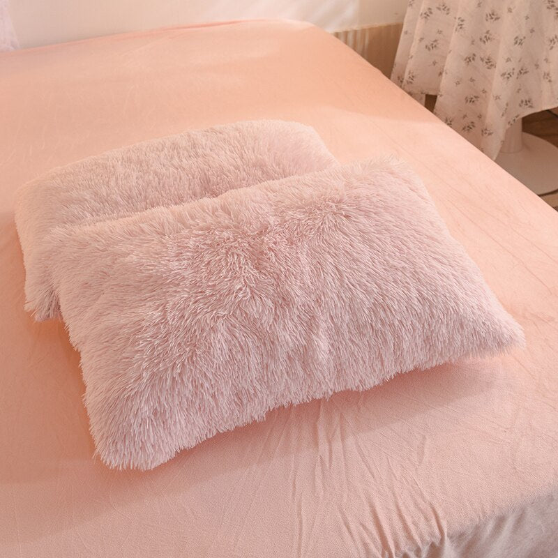 Plüsch-Fleece-Bettwäsche-Set, winterwarm, Teddy, 3-4-teilig, mit Bezug, Laken und Kissenbezügen | Sulvida