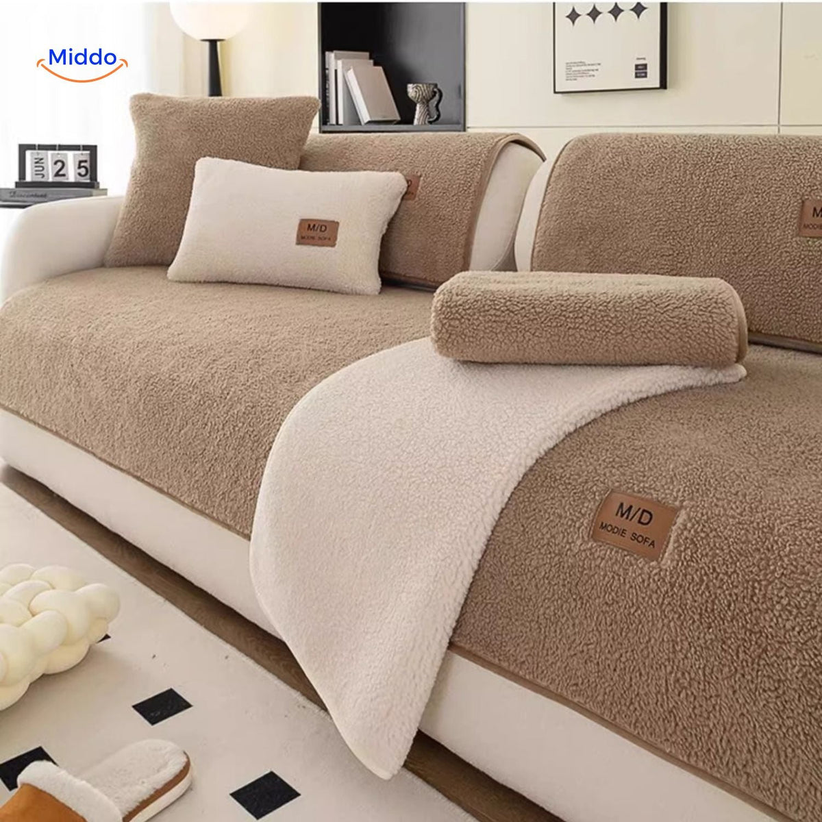 Bankhoes Lamsvacht-Imitatie Zachte Pluche Beschermhoes voor Bank Antislip Luxe Woonkamer Meubelbescherming | Sulvida