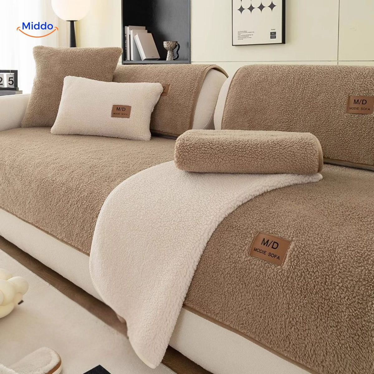 Bankhoes Lamsvacht-Imitatie Zachte Pluche Beschermhoes voor Bank Antislip Luxe Woonkamer Meubelbescherming | Sulvida