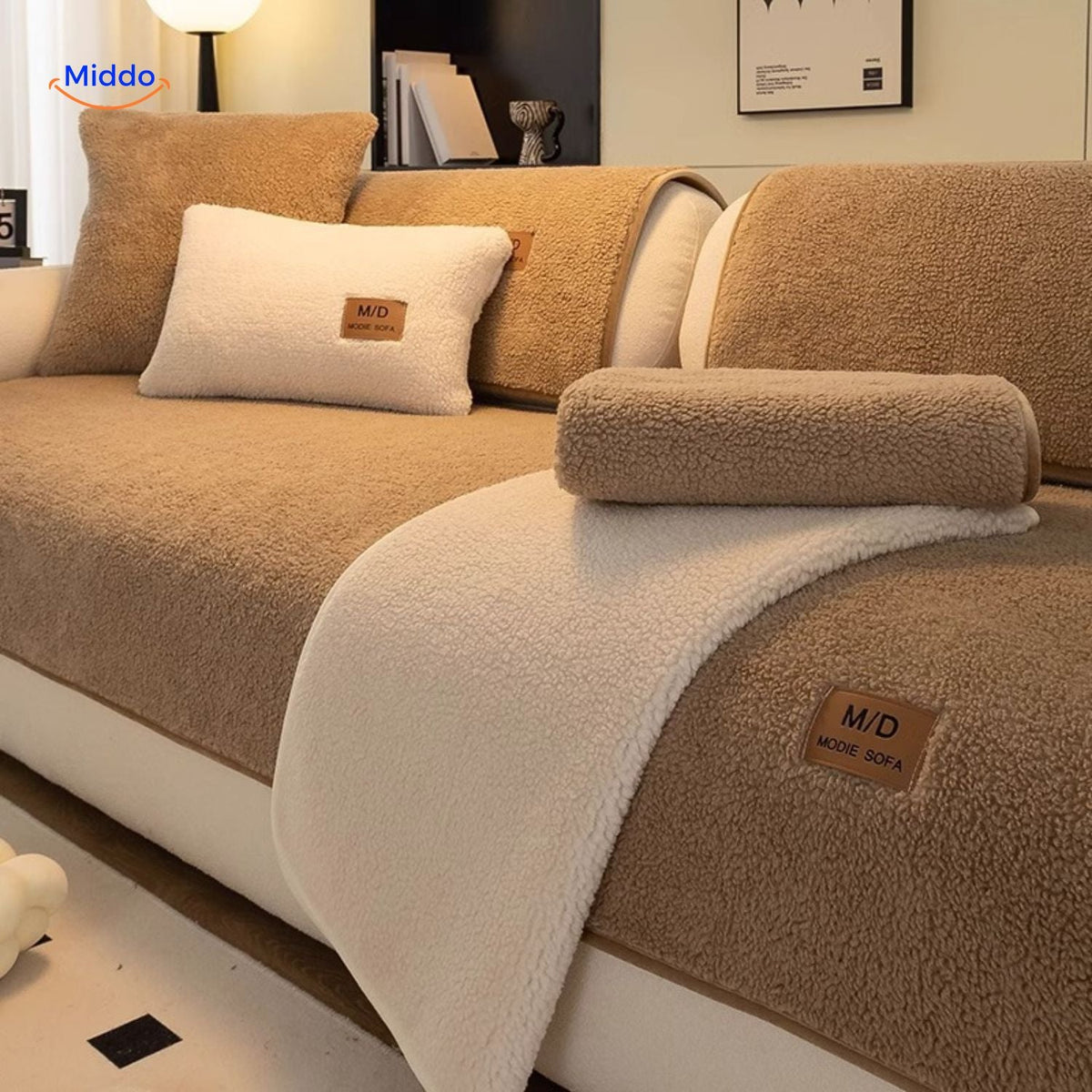 Bankhoes Lamsvacht-Imitatie Zachte Pluche Beschermhoes voor Bank Antislip Luxe Woonkamer Meubelbescherming | Sulvida