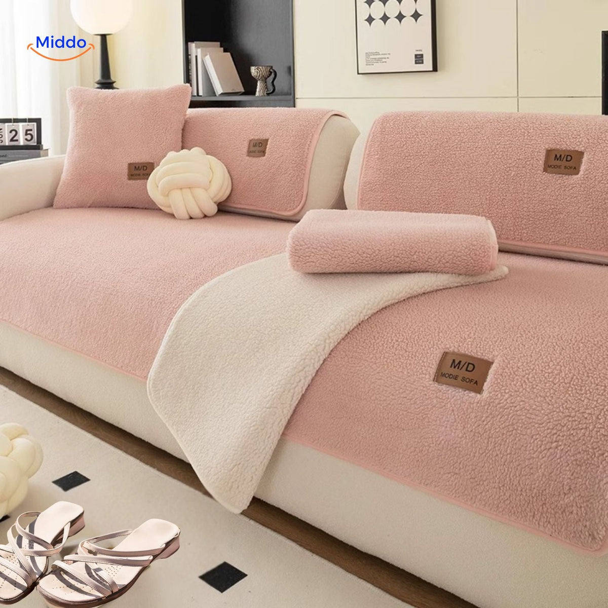 Bankhoes Lamsvacht-Imitatie Zachte Pluche Beschermhoes voor Bank Antislip Luxe Woonkamer Meubelbescherming | Sulvida