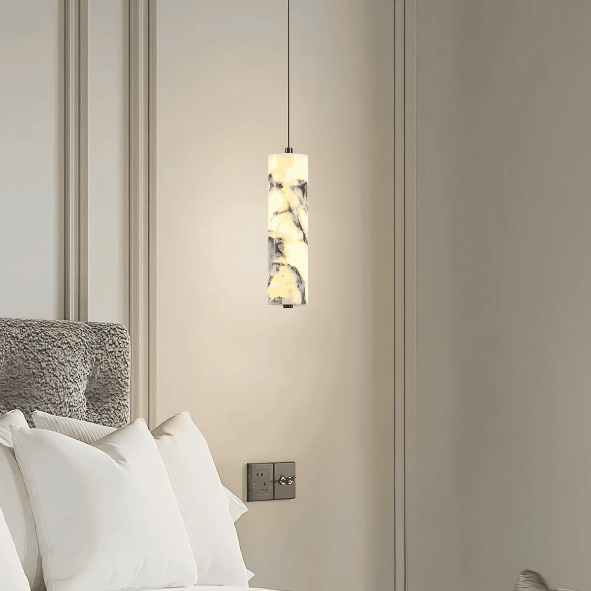 Stein-Zylinderlampe aus Naturstein, Hängelampe, Schwarz, Kaffeefarbe, Esszimmer, Arbeitszimmer, Schlafzimmer, stimmungsvolle Beleuchtung | Sulvida