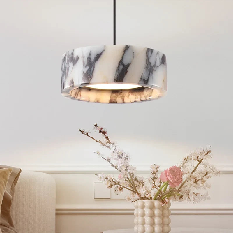 Hanglamp Marmer met IJzeren Fitting – Sfeervol LED Licht voor Slaapkamer Woonkamer Studeerkamer Eetkamer | Sulvida
