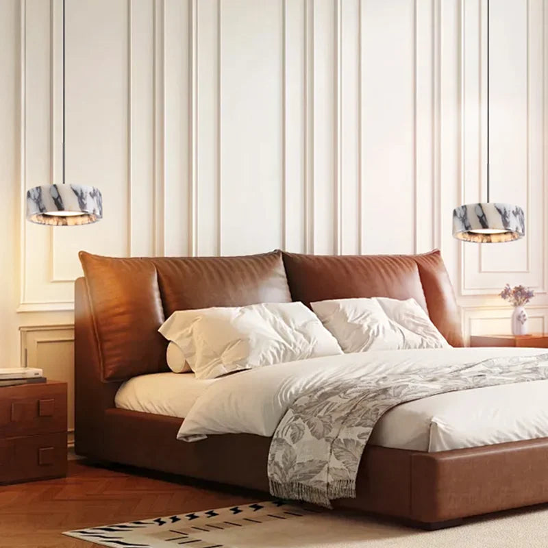 Hanglamp Marmer met IJzeren Fitting – Sfeervol LED Licht voor Slaapkamer Woonkamer Studeerkamer Eetkamer | Sulvida