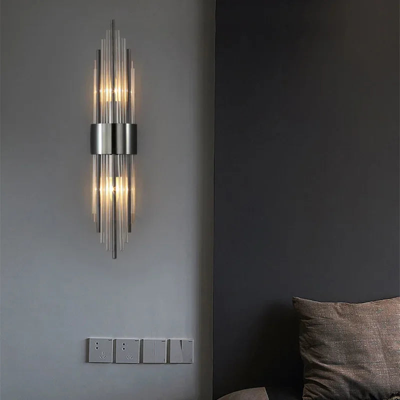 Kristallen wandlamp goud met smalle kap | LED verlichting woonkamer slaapkamer hal gangverlichting luxe interieur | Sulvida