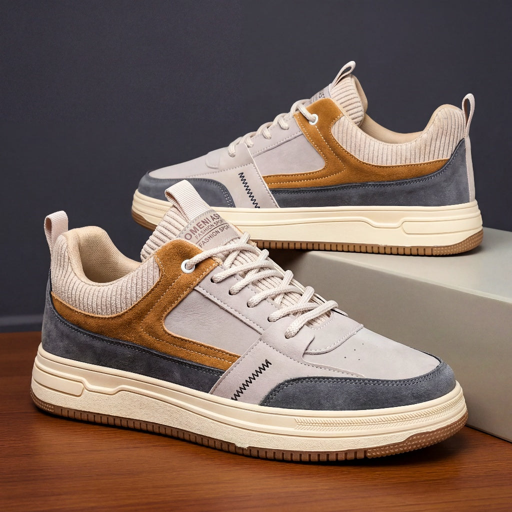 Herensneakers van suède leer met gebreide details taupe zwart bruin casual sportschoen comfortabel stijlvol | Sulvida