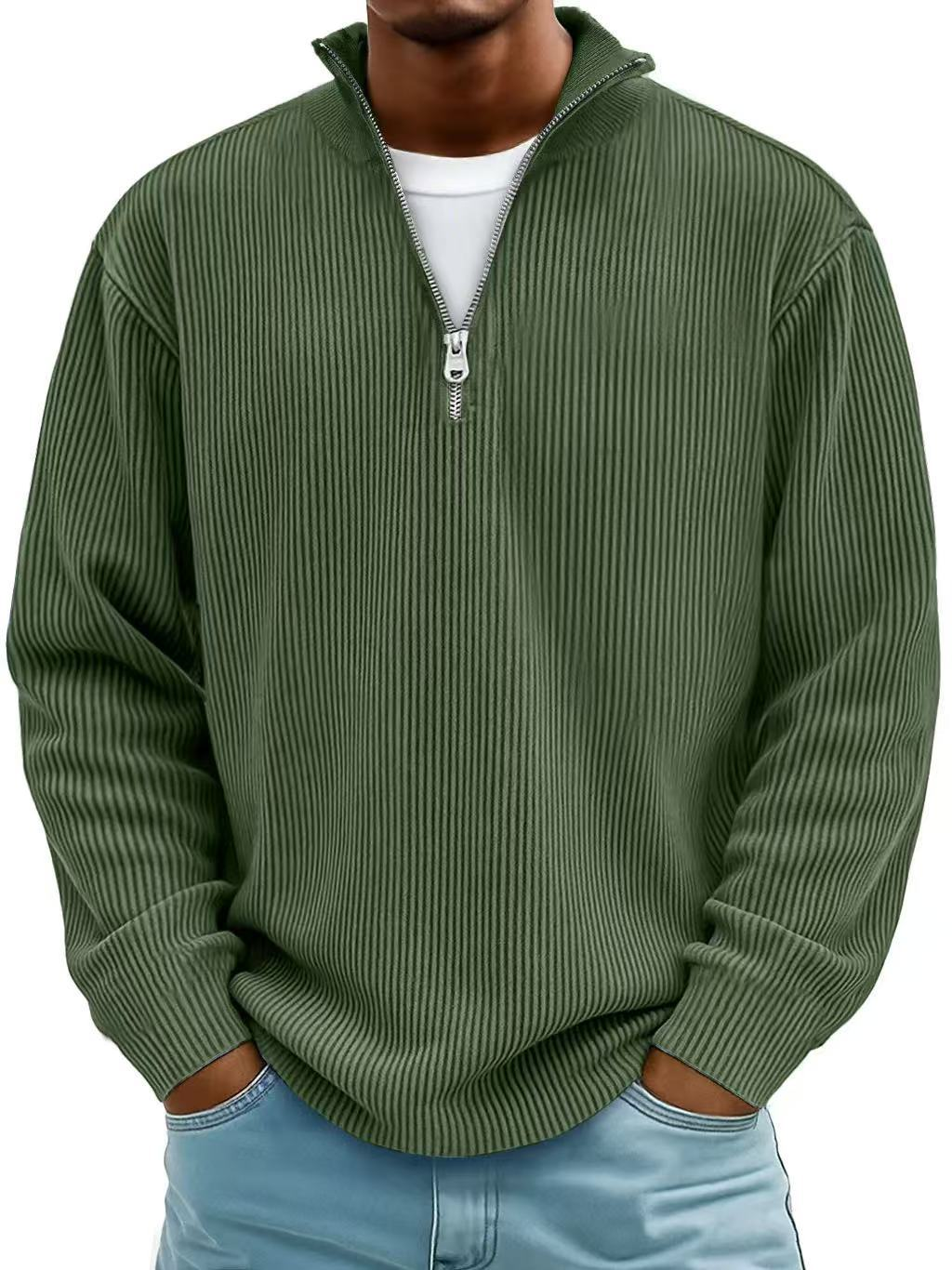Pull homme côtelé à col zippé – Style casual chic et professionnel pour l’automne et l’hiver – Confortable | Sulvida