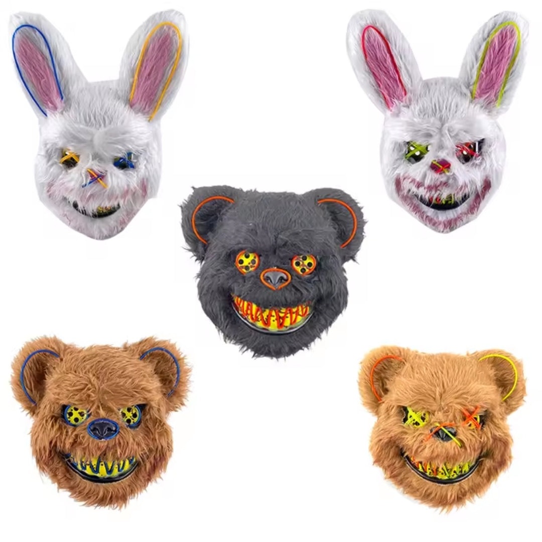LED Gezichtsmasker Halloween Konijn Beer Lichtgevend Volledig Gezicht Griezelig Kostuum Party Accessoire | Sulvida