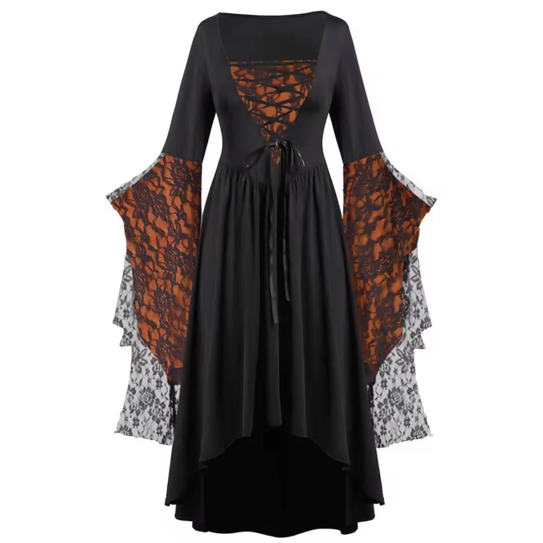 Gothic Feestjurk met Wijde Mouwen – Donkere Fantasy Look voor Verkleedpartijen Carnaval Halloween en Themafeesten | Sulvida