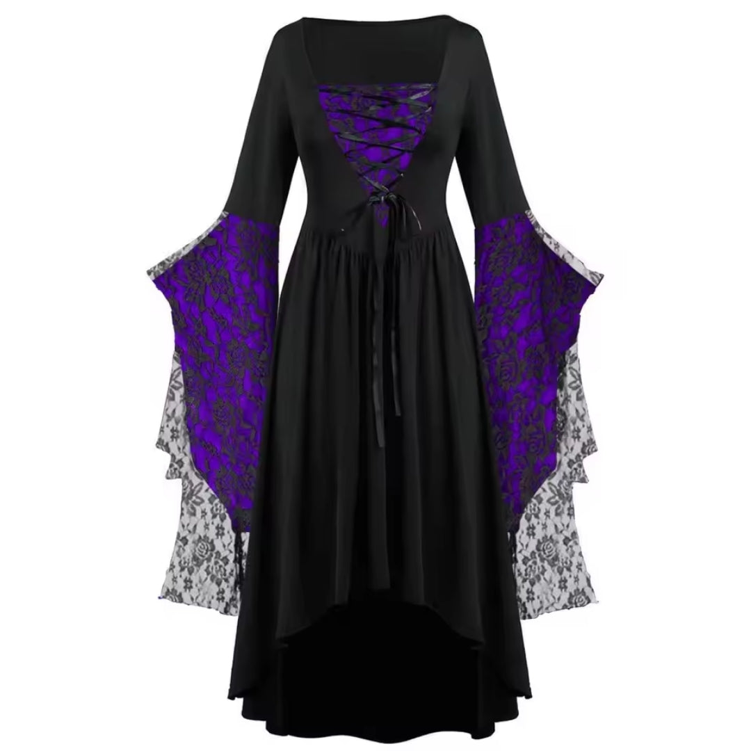 Gothic Feestjurk met Wijde Mouwen – Donkere Fantasy Look voor Verkleedpartijen Carnaval Halloween en Themafeesten | Sulvida