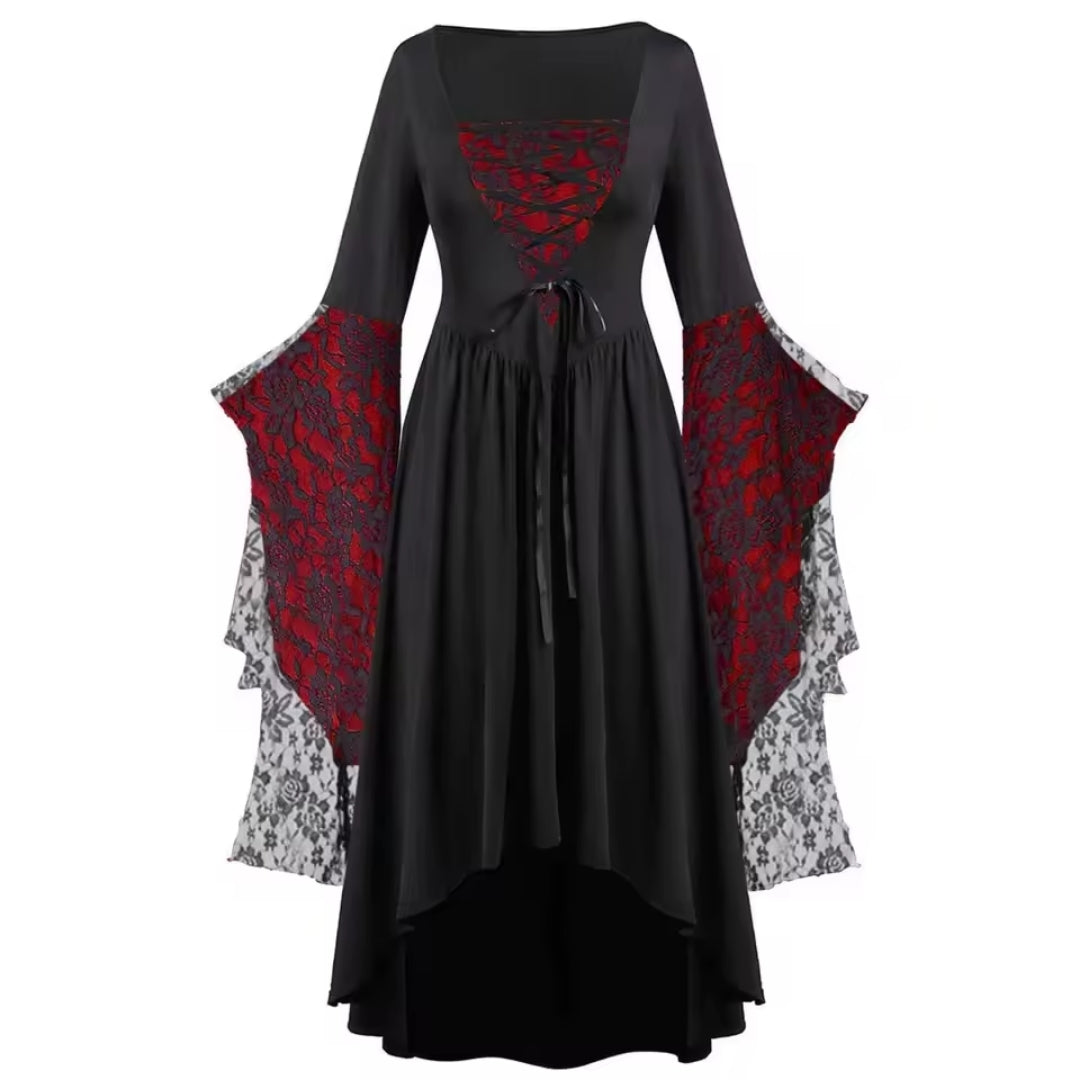 Gothic Feestjurk met Wijde Mouwen – Donkere Fantasy Look voor Verkleedpartijen Carnaval Halloween en Themafeesten | Sulvida