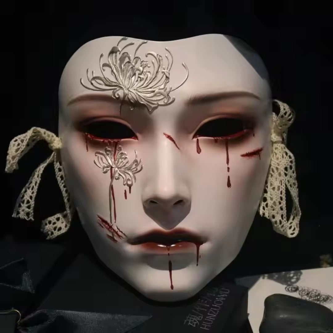Volledige Gezichtsmasker Traditioneel Chinees Cosplay Horror Carnaval Themafeest Kostuum Zilver Zwart Beige | Sulvida
