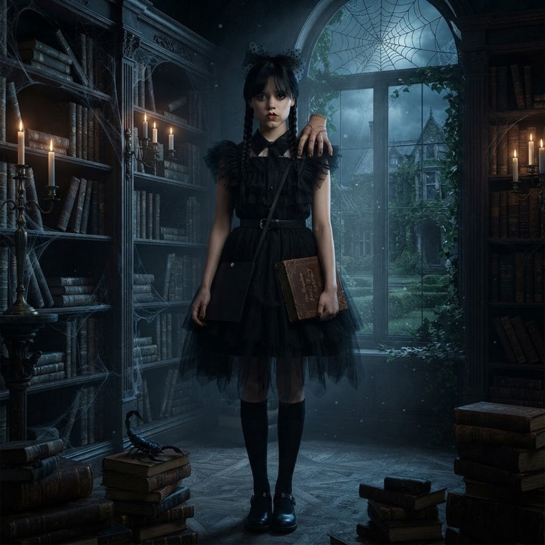 Gothic Feestjurk voor Kinderen met Riem Zwarte Verkleedjurk Cosplay Halloween Carnaval Kostuum Meidenoutfit | Sulvida
