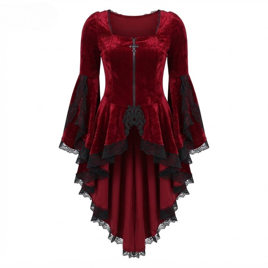 Fluwelen Feestjurk Vrouwen Zwart met Vlindermouwen Kanten Zoom Gothic Stijl Festivaljurk Elegante Party Dress | Sulvida