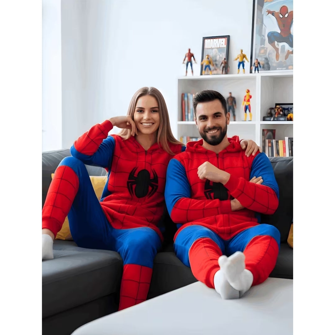 Superheld Onesie met Capuchon Rood Volwassenen Pluche Jumpsuit Cosplay Halloween Feestkleding Kostuum | Sulvida