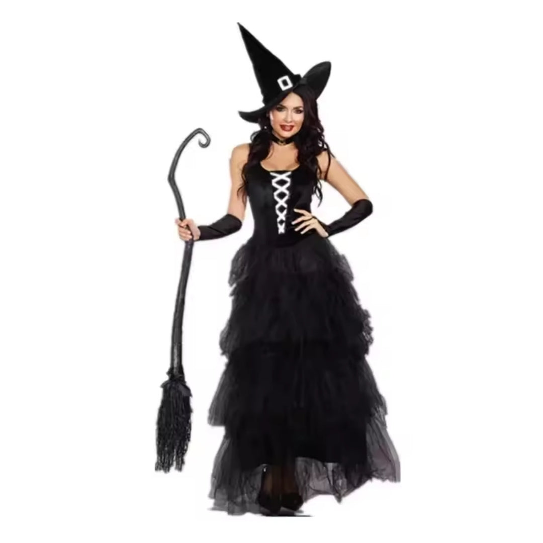 Fantasy Heksenjurk Zwart Polyester Kostuum Dames Carnaval Halloween Cosplay Verkleedfeest Gothic Party | Sulvida