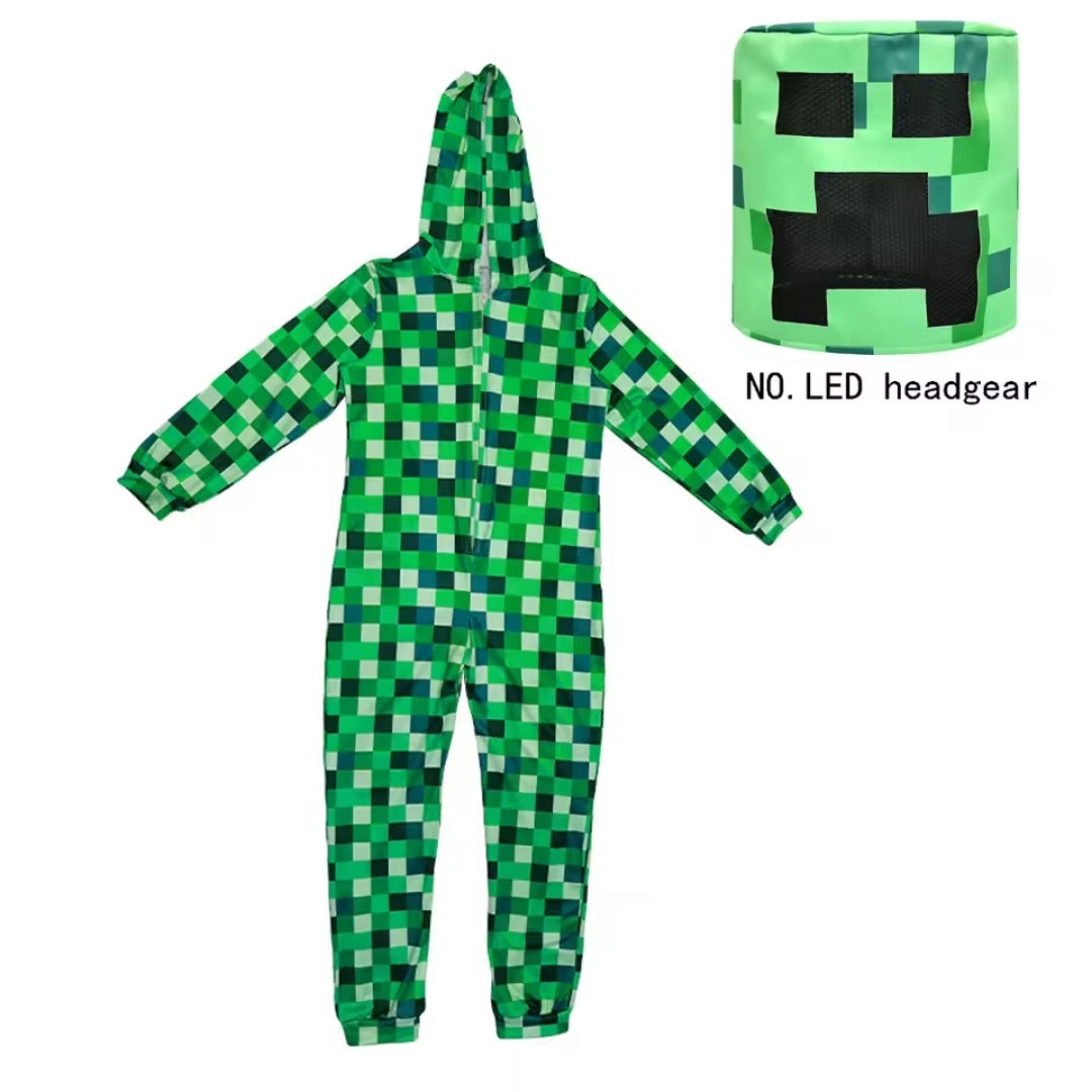 Pixel Jumpsuit met Capuchon voor Kinderen – Cosplay Kostuum Game Karakter Verkleedkleding Party Outfit | Sulvida