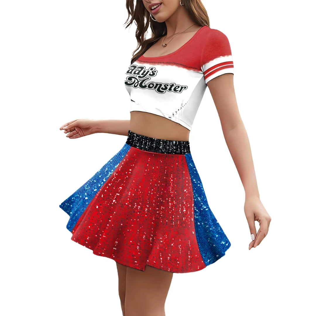 Tweedelig Clown Verkleedkostuum Dames met 3D Print Elastisch Polyester Top en Rok voor Carnaval Cosplay | Sulvida