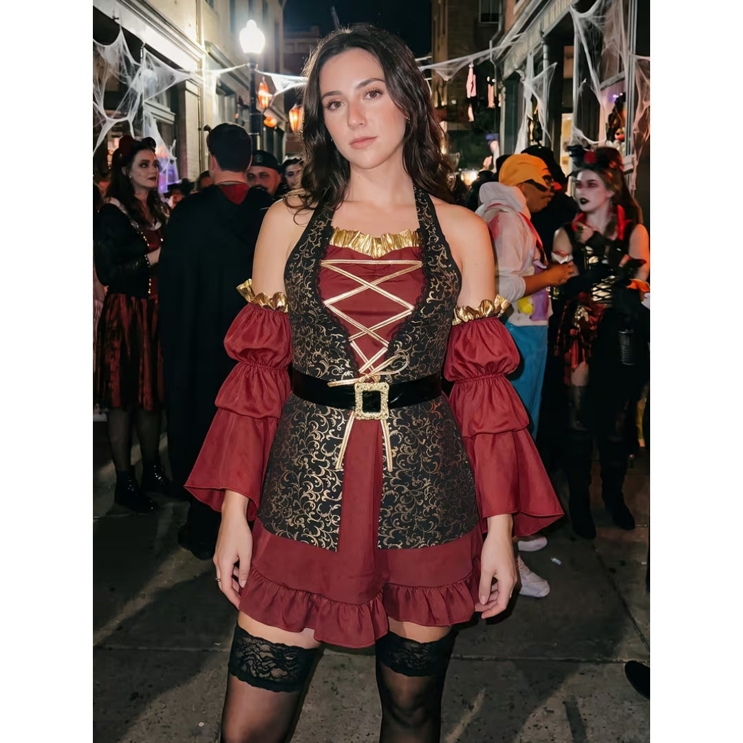 Dames Kapiteinskostuum Korte Jurk Zwart Rood Cosplay Verkleedoutfit Piratenfeest Halloween Carnaval Feest | Sulvida