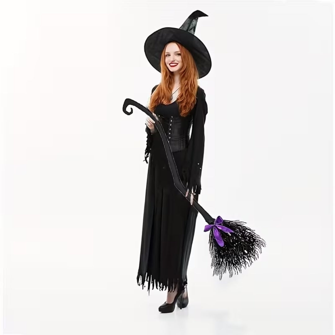 Decoratieve Heksenbezem met Strik 130cm Halloween Kostuum Accessoire Cosplay Feesten Fotoshoot Decoratie | Sulvida