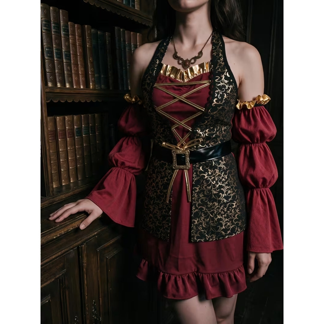 Dames Kapiteinskostuum Korte Jurk Zwart Rood Cosplay Verkleedoutfit Piratenfeest Halloween Carnaval Feest | Sulvida