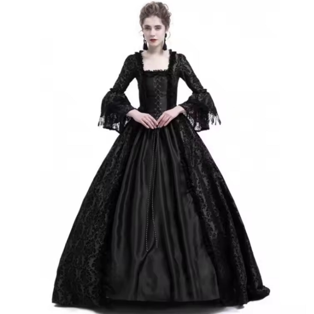 Historische Hoffeestjurk Kant Lang Wijde Mouwen Gothic Verkleedoutfit Cosplay Themafeest Renaissance Zwart | Sulvida