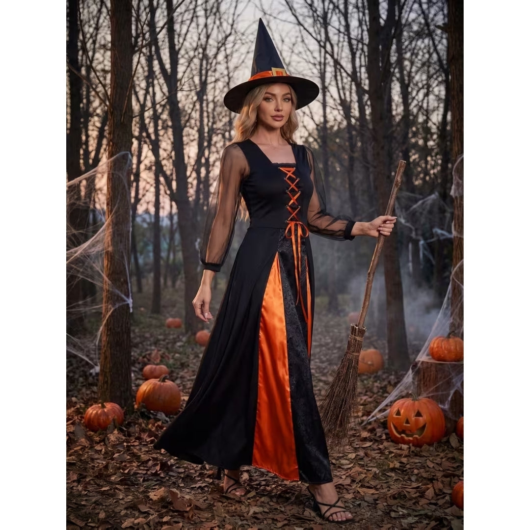 Middeleeuwse Heksenjurk met Punthoed Dames Verkleedkostuum Fantasy Carnaval Cosplay Halloween Feest Outfit | Sulvida