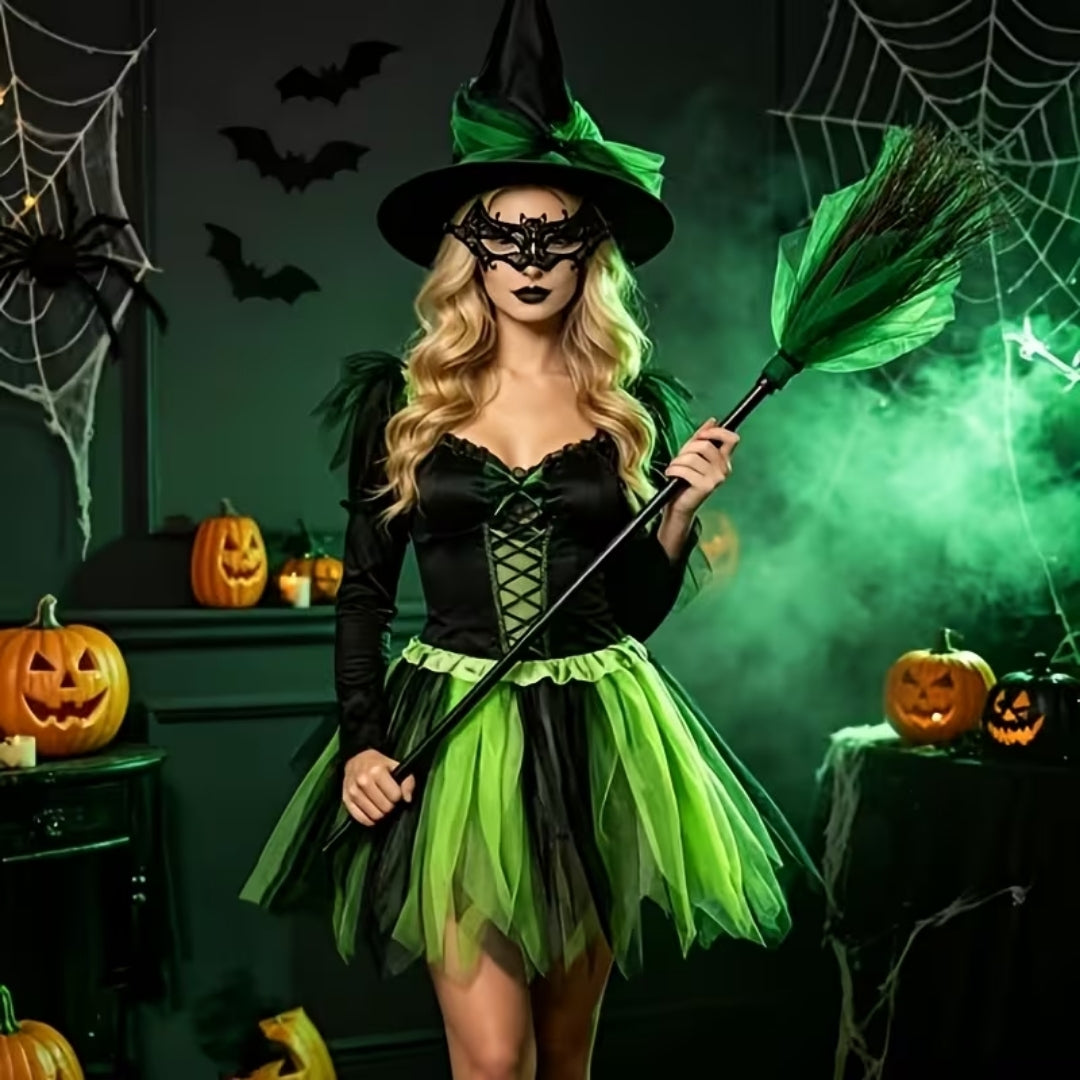 Heksenkostuum Dames Compleet met Tulle Rok Hoed Accessoires Halloween Themafeest Verkleedkleding Carnaval | Sulvida