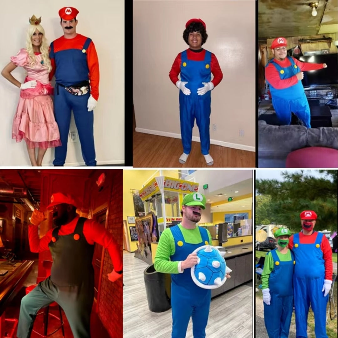 Loodgietersbroer Cosplay Kostuum Volwassen Uniseks Halloween Feest Jumpsuit met Hoed en Snor Carnaval | Sulvida