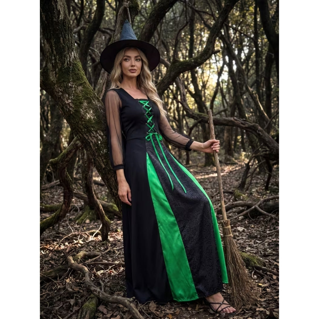 Middeleeuwse Heksenjurk met Punthoed Dames Verkleedkostuum Fantasy Carnaval Cosplay Halloween Feest Outfit | Sulvida