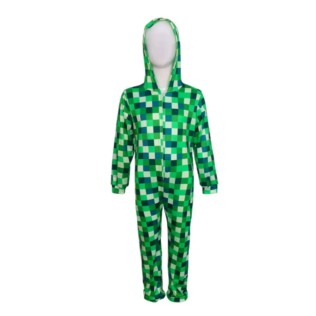 Pixel Jumpsuit met Capuchon voor Kinderen – Cosplay Kostuum Game Karakter Verkleedkleding Party Outfit | Sulvida