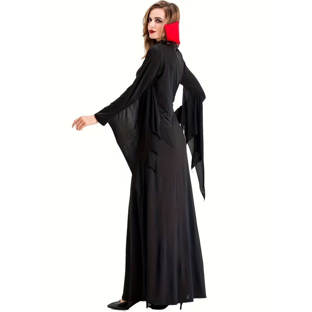 Gothic Vampierjurk Dames Lang Zwart Rood Hoge Kraag Kanten Borstpanel Cosplay Verkleedkostuum Halloween Feest | Sulvida