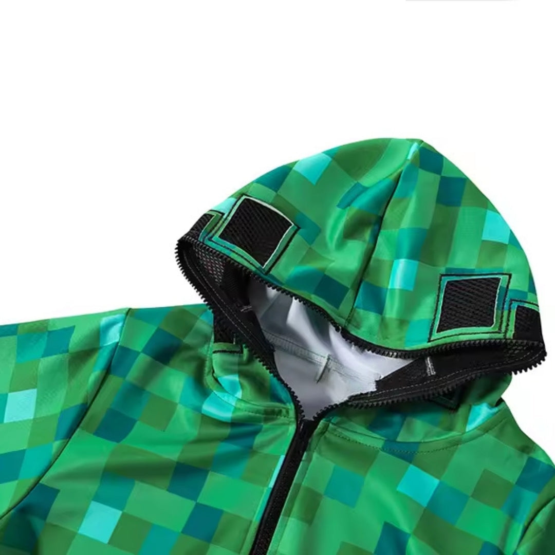 Pixelmonster Verkleedkostuum met Capuchon voor Kinderen Halloween Carnaval Feest Complete Outfit Set | Sulvida