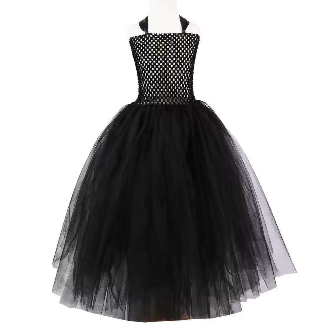 Sprookjesjurk Gothic Prinses Meisjes Zwart Tule Enkellang Verkleedkleding Feestjurk Halloween Carnaval | Sulvida