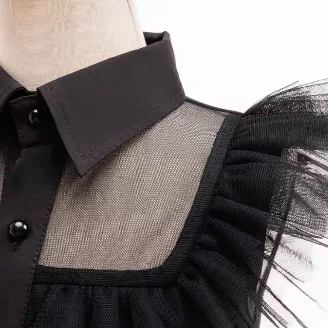 Gothic Feestjurk voor Kinderen met Riem Zwarte Verkleedjurk Cosplay Halloween Carnaval Kostuum Meidenoutfit | Sulvida