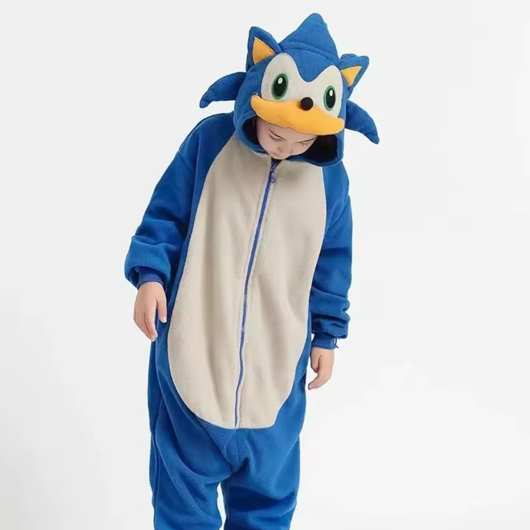Zachte Kinderonesie Blauw Egel Spelkarakter Pyjama Verkleedpak Halloween Carnaval Unisex Maat 100-140 | Sulvida