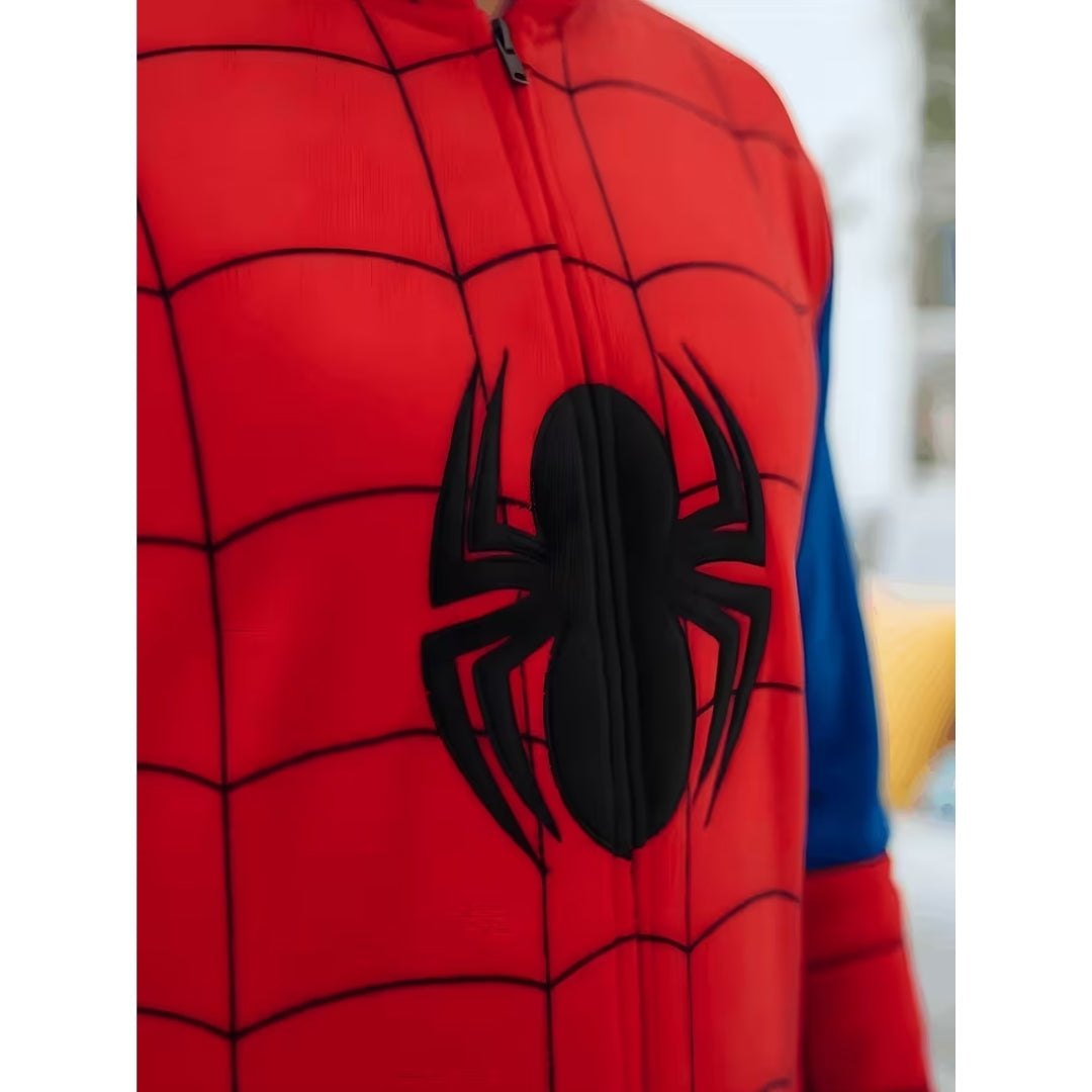 Superheld Onesie met Capuchon Rood Volwassenen Pluche Jumpsuit Cosplay Halloween Feestkleding Kostuum | Sulvida