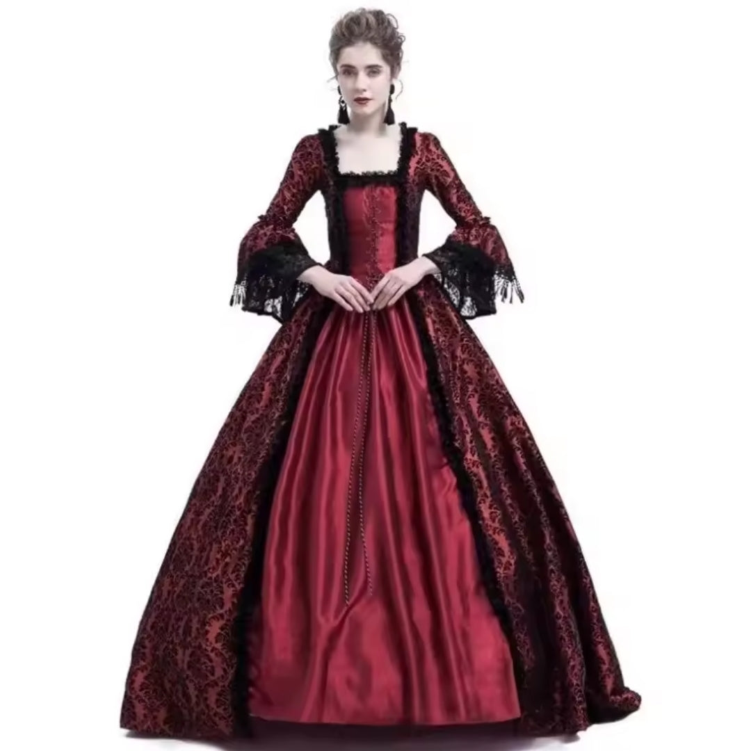 Historische Hoffeestjurk Kant Lang Wijde Mouwen Gothic Verkleedoutfit Cosplay Themafeest Renaissance Zwart | Sulvida