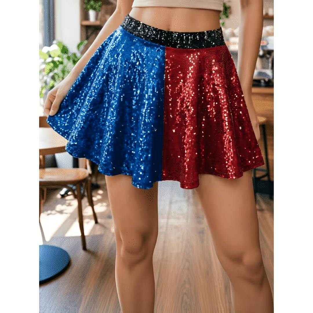 Geplooide Cosplayrok Tweekleurig Blauw Rood Elastisch Polyester Halloween Carnaval Verkleedkleding Feest | Sulvida