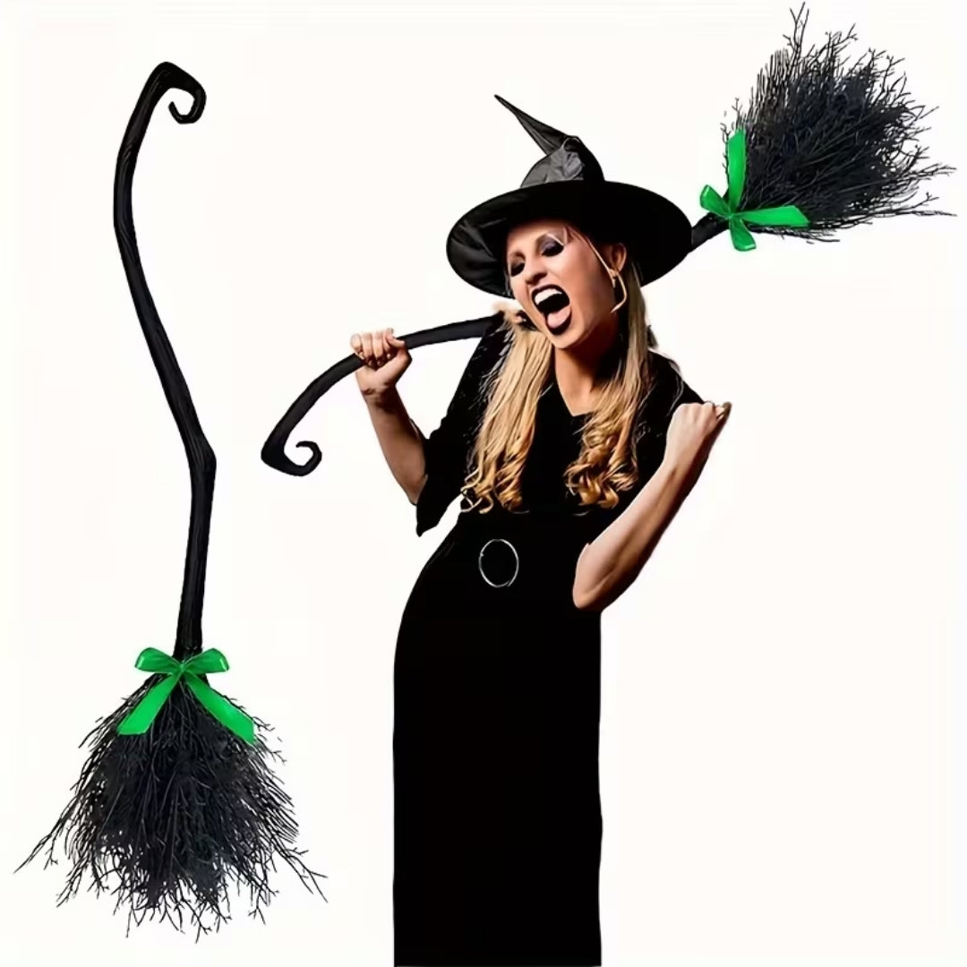 Decoratieve Heksenbezem met Strik 130cm Halloween Kostuum Accessoire Cosplay Feesten Fotoshoot Decoratie | Sulvida