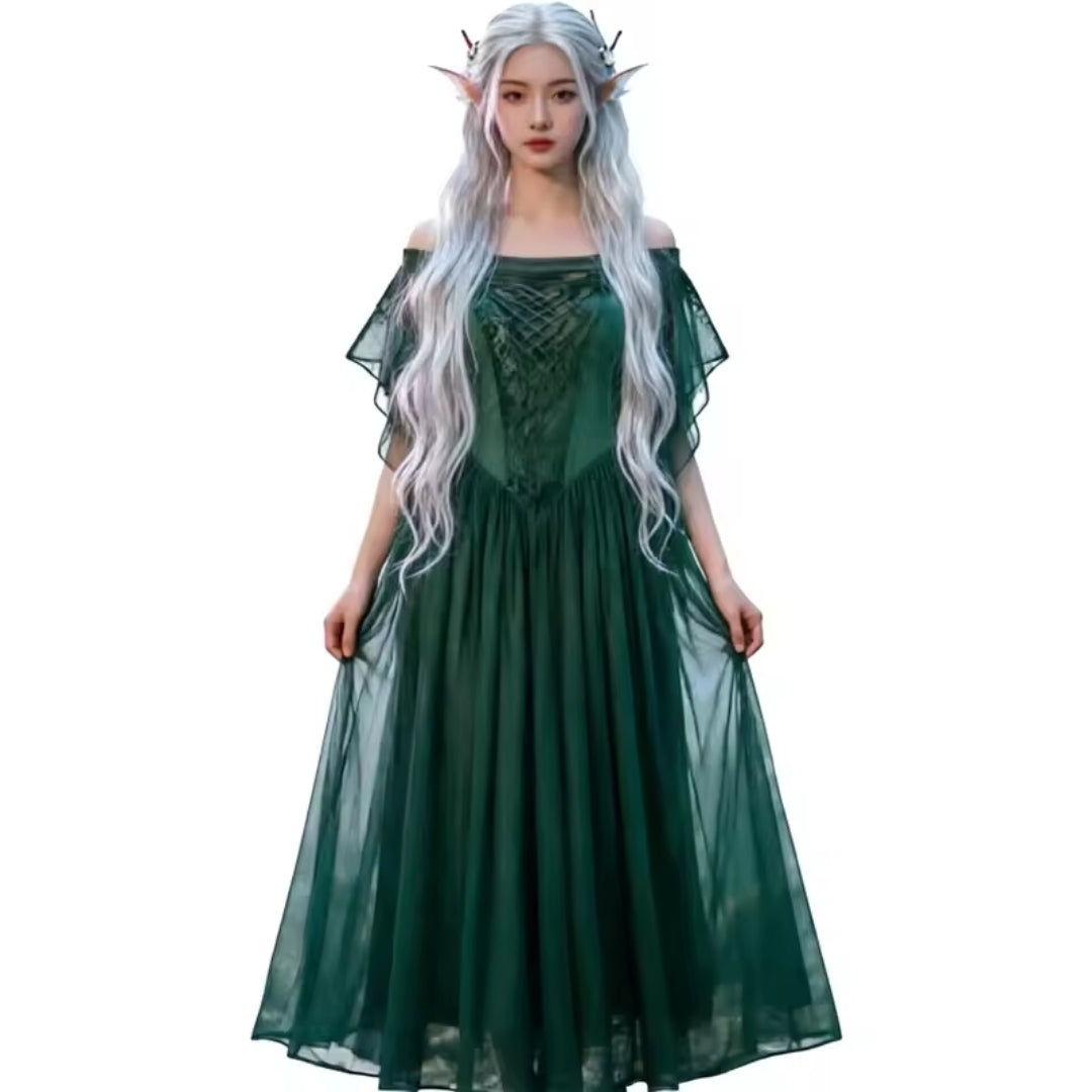 Middeleeuwse fantasyjurk voor dames off-shoulder lange rok elegante outfit kostuum voor themafeesten | Sulvida
