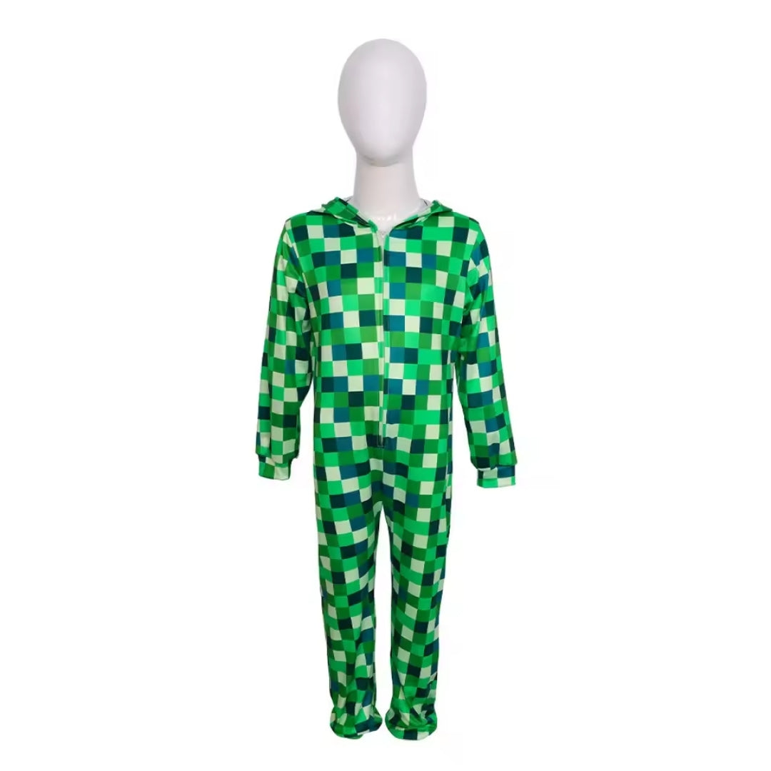 Pixel Jumpsuit met Capuchon voor Kinderen – Cosplay Kostuum Game Karakter Verkleedkleding Party Outfit | Sulvida